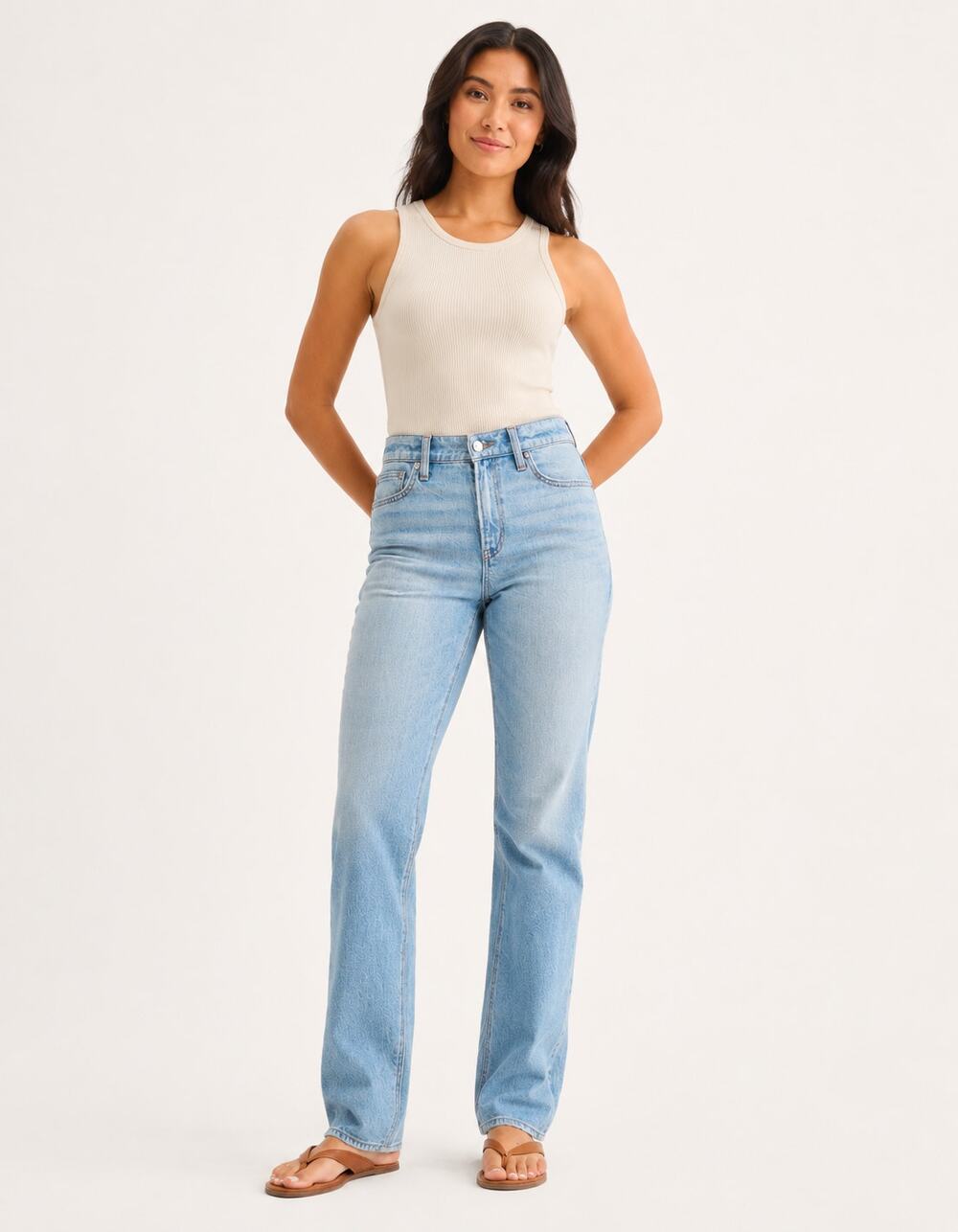 American Eagle Straight Super High Rise Stretch Jeans Womens Size 16 Light Wash